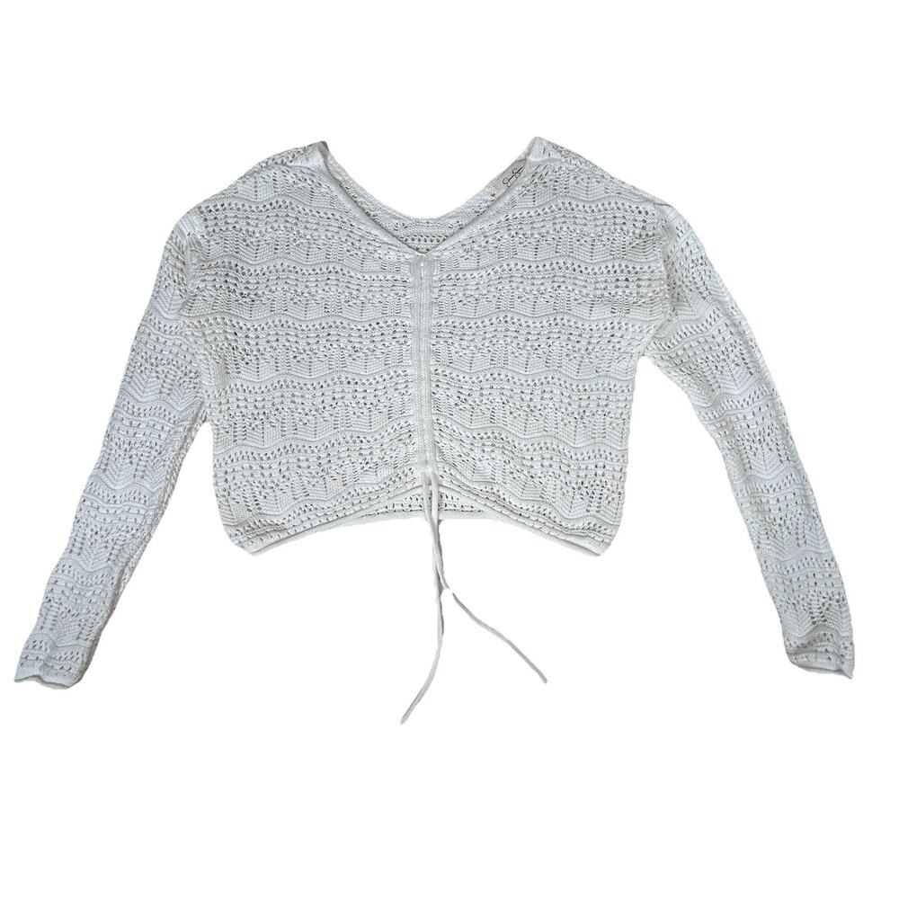 Jessica Simpson Adjustable Crop Sweater White lightweight knit lace Cottage Sz M